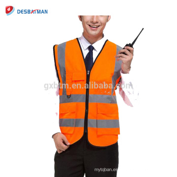 La más nueva venta naranja 100% poliéster chaleco de seguridad protege la chaqueta reflectante alta visibilidad chaleco reflectante con bolsillos